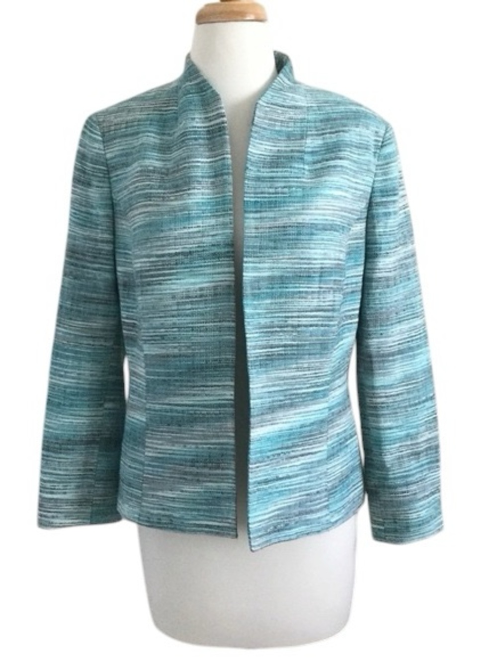 Kasper Open-Front Aqua Green Tweed Blazer Jacket Size 18W